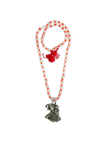 Yoga Energy Medication Coral Crystal With Chhatrapati Shivaji Maharaj Pendant Necklace Mala For Men